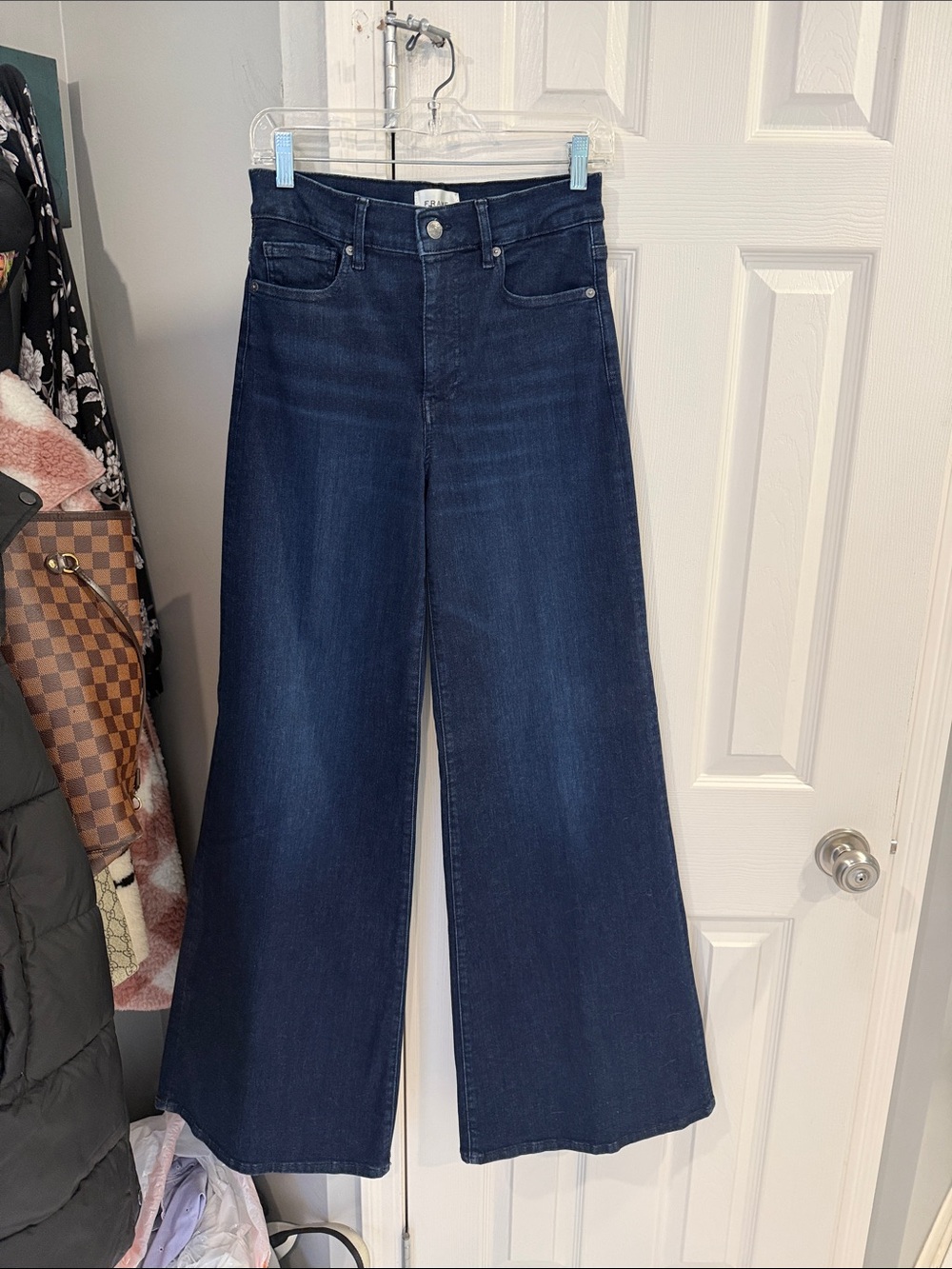 Frame Denim Dark Indigo Wide-Leg High-Rise Jeans